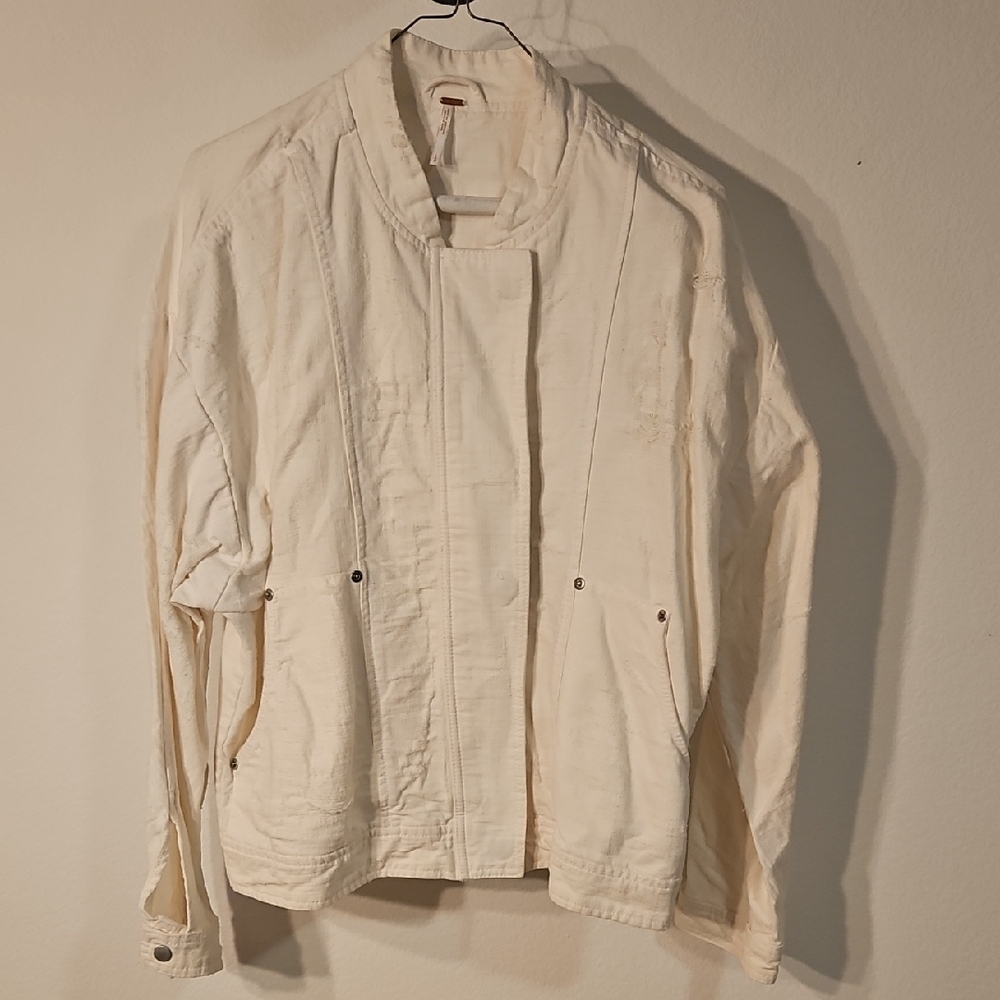 Free People White Lightweight Button-Front Jacket Sz L New